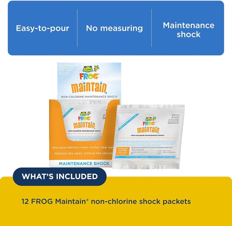 Frog Maintain for Hot Tubs - Non-Chlorine Shock for use with All Hot Tub Sanitizing Systems - Single Dose Packets for Easy Hot Tub Maintenance & Treatment - 12 Pack - Image 3